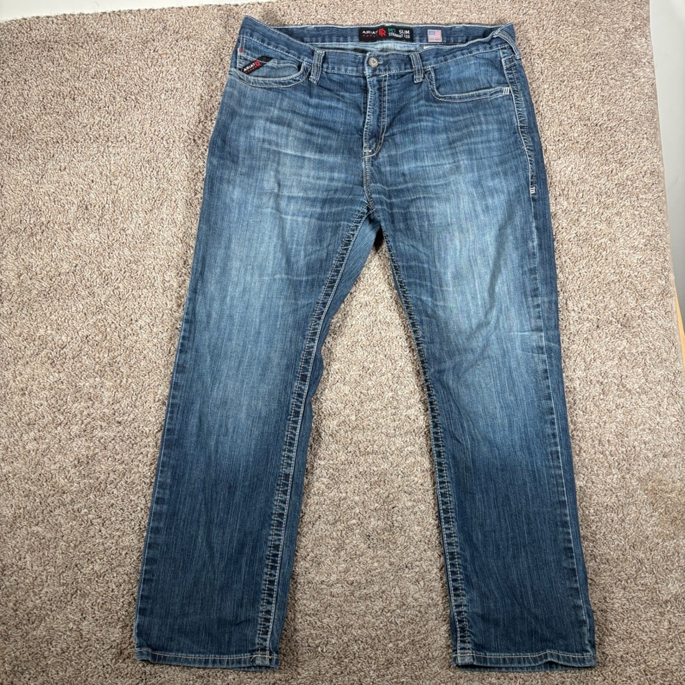 Ariat FR M7 Slim Straight Leg Jeans Mens 38x30 Blue CAT 2 Flame Resistant Denim